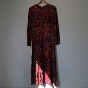 Long Sleeve Floral Print Maxi Dress — Pink & Brown